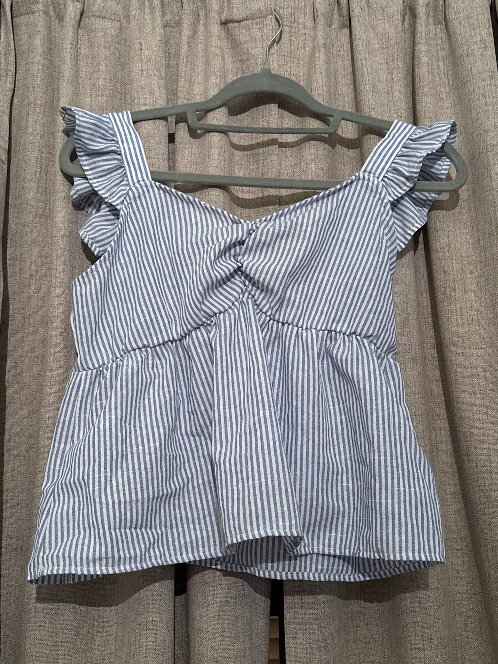 Shein Blue Stripe Ruffle-Sleeve Women’s Top